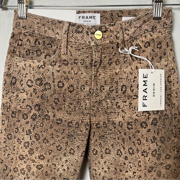 Frame Le Crop Mini Boot High Rise Snake Print Jeans in Vanilla Multi Size 23 NWT - Picture 3 of 12